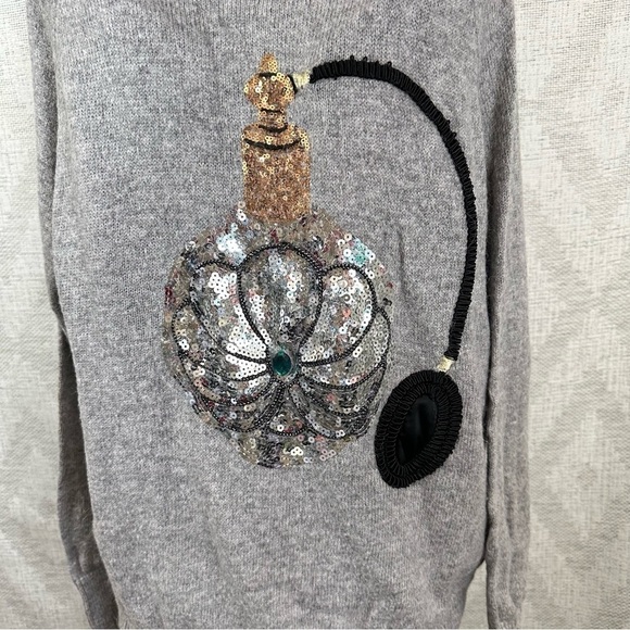 H&M sequin perfume bottle grey knit sweater size M - Picture 3 of 8